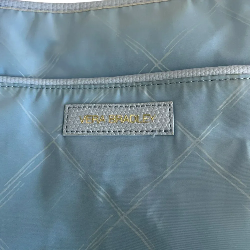 Vera Bradley Light Blue Nylon Large Tote Bag Zip Top Laptop Padded‎ Pockets
